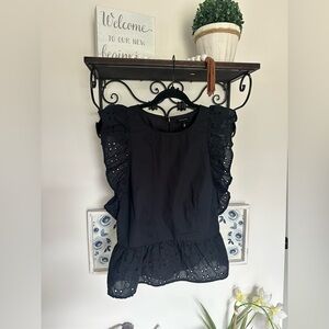 Who What Wear Black Eyelet Ruffle Blouse